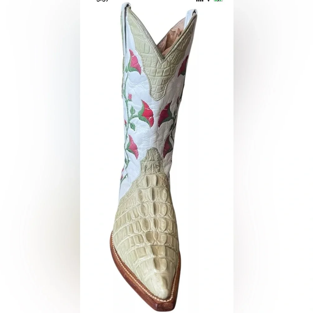 Botas Aguila Real Crocodile Boots Green Floral Leather Women’s Size 4.5